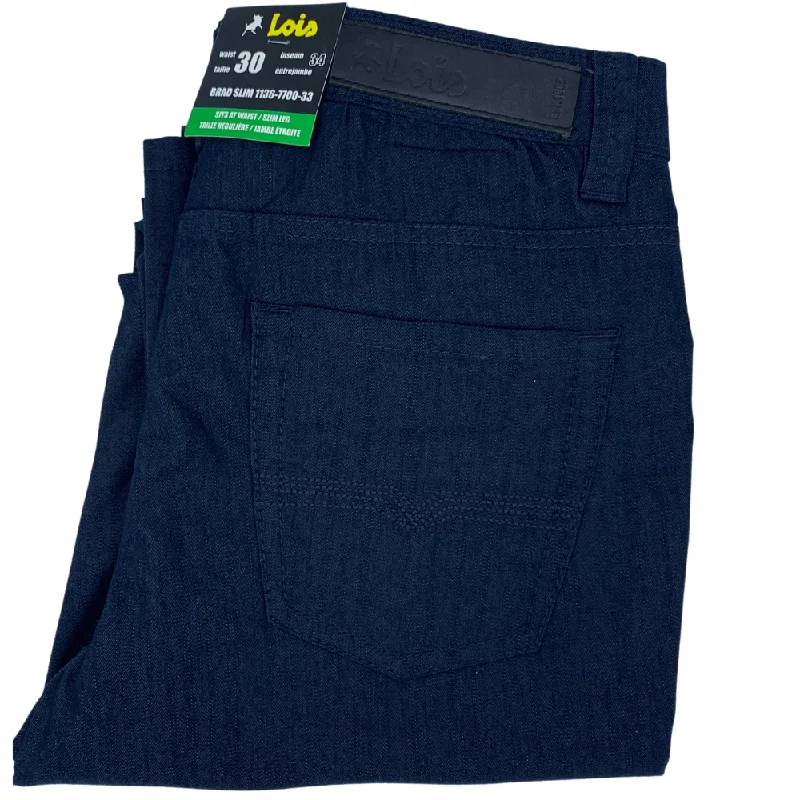 Men's homey indoor pants-Lois Brad Slim Casual Pant Navy - 1136-7700-33 Navy