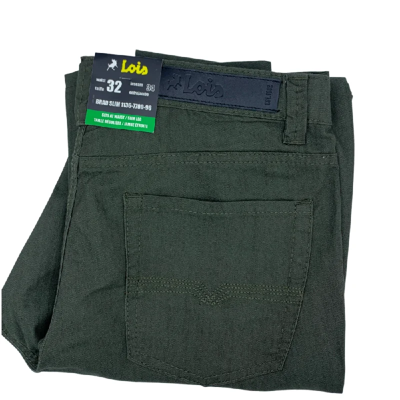 Men's stretchy elastic waist pants-Lois Brad Slim Casual Pant Olive  - 1136-7700-96 Olive