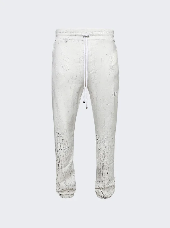 Men's punk acid wash pants-Cracked Dye Logo Sweatpants White