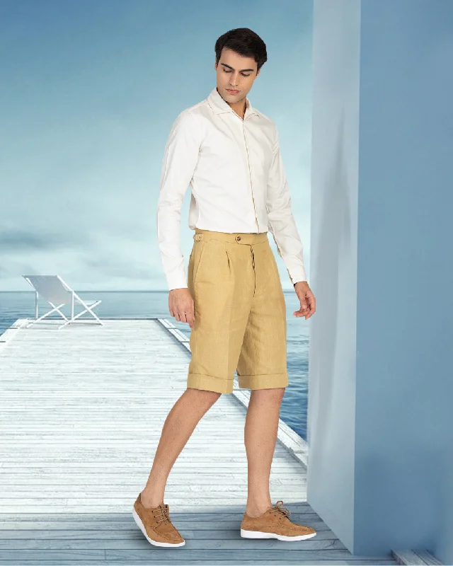 Men's faint pinstripe pants-Goldish Yellow Linen Shorts