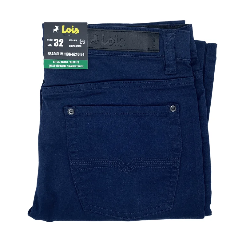 Men's intricate herringbone pants-Lois Brad Slim Pant Dark Denim- 1136-6240-34