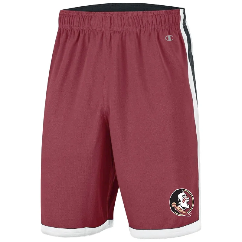 Men's quick zip fly pants-Champion Men's Seminole Logo Basketball Shorts - Garnet/Black