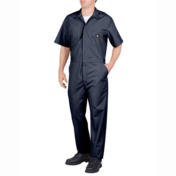 Men's summery linen pants-Men's Short Sleeve Poplin Coveralls 33999