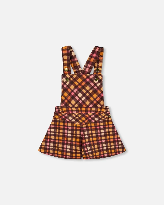 Men's slack drawstring pants-Milano Shortall Plaid Magenta And Brown