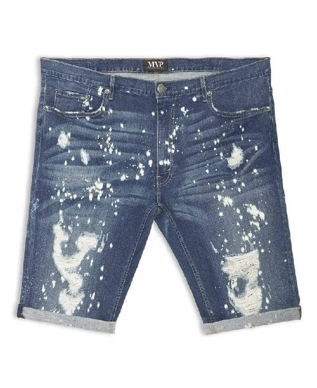 Men's snipped cropped pants-Painted Blue Wash Denim Shorts