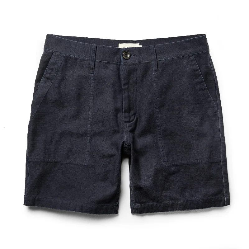 Men's ritzy luxury pants-The Trail Short in Navy Slub Sateen